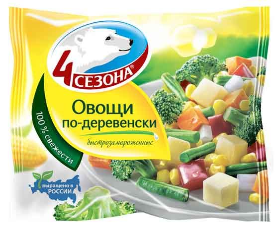 Овощная смесь 4 Сезона Овощи по-деревенски картофель морковь капуста брокколи кукуруза фасоль перец болгарский замороженная, 