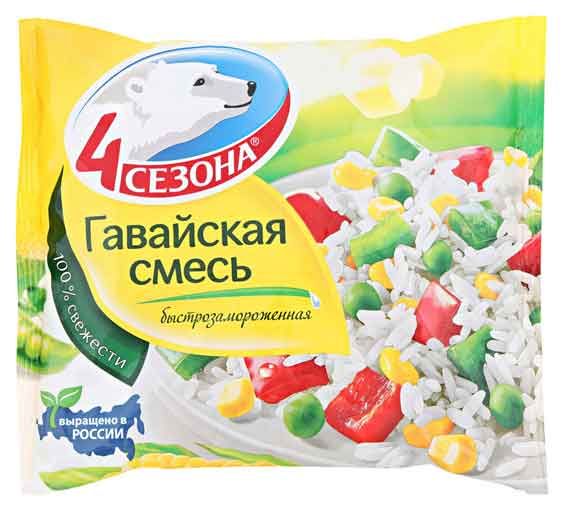Овощная смесь 4 Сезона Гавайская кукуруза зеленый горошек болгарский перец рис быстрозамороженная, 400 г