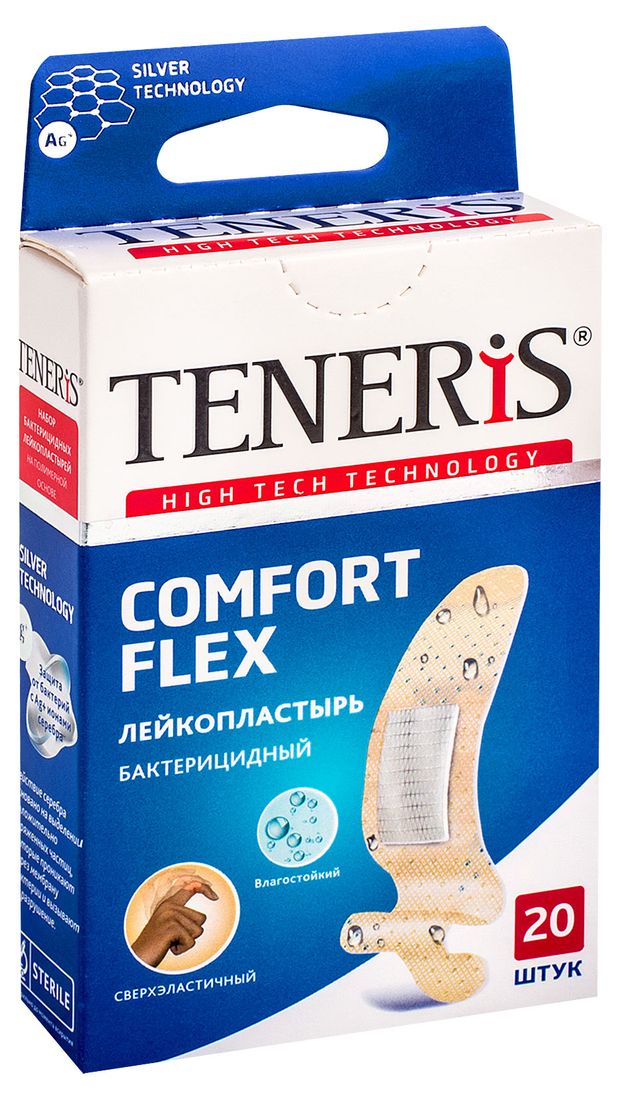 Teneris Лейкопластырь Teneris Comfort Flex бактерицидный, 20 шт