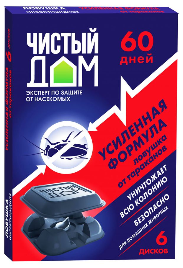 Чистый дом Ловушка от тараканов Чистый дом Усиленная формула, 6 шт