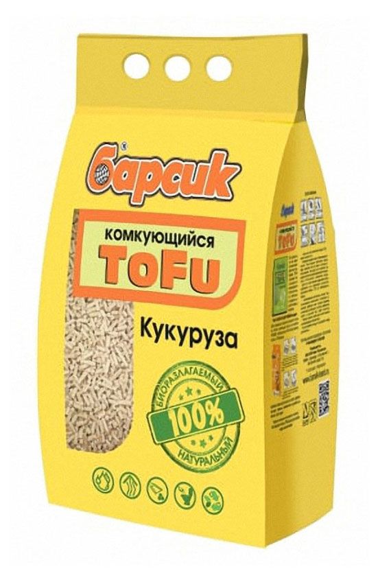 Барсик Наполнитель для кошачьего туалета Барсик Tofu Кукуруза комкующийся, 4,54 л