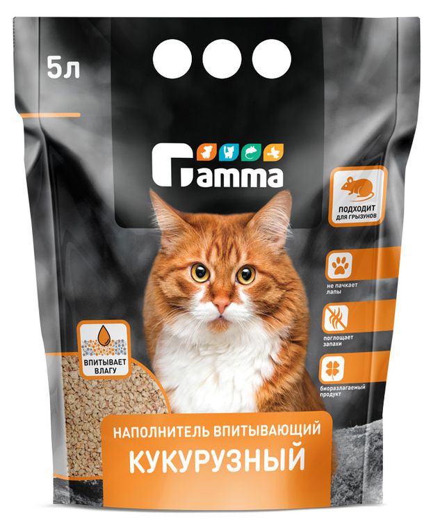 Гамма Наполнитель для кошачьего туалета GAMMA кукурузный, 5 л