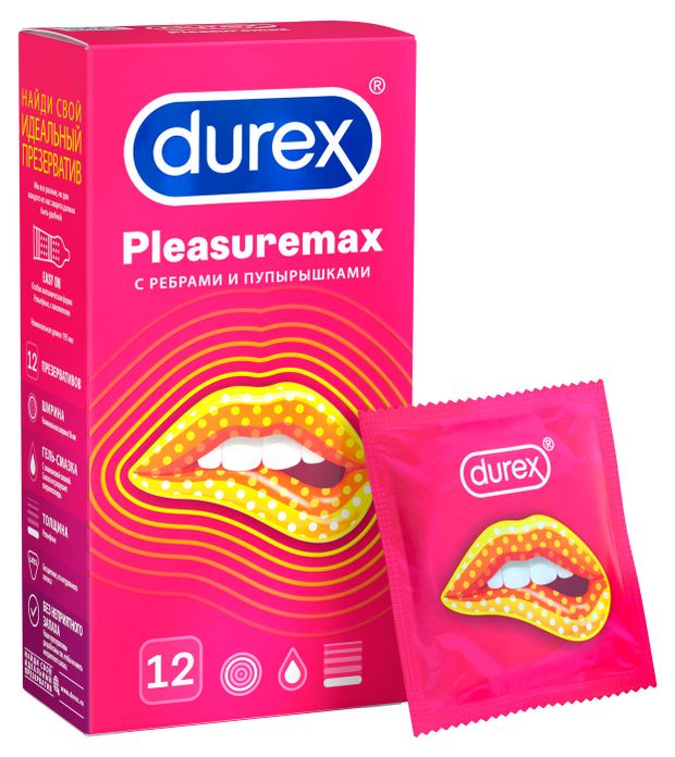 Durex Презервативы Durex Pleasuremax с ребрами и пупырышками Великобритания, 12 шт