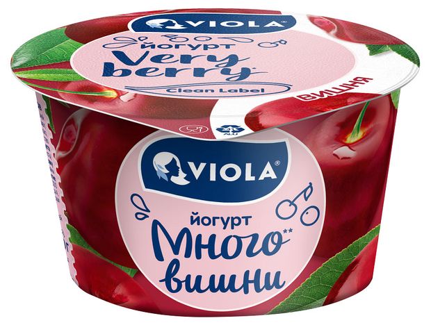 Viola Йогурт густой ложковый Viola Very Berry Много вишни c вишней 2.6% БЗМЖ, 180 г