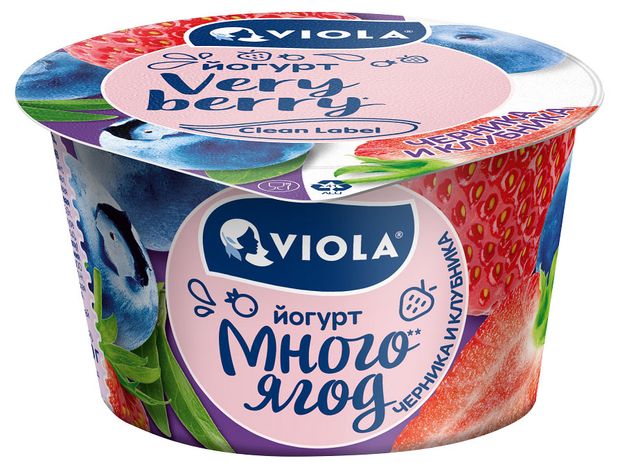 Viola Йогурт густой ложковый Viola Very Berry Много ягод c клубникой черникой микс 2.6%, 180 г