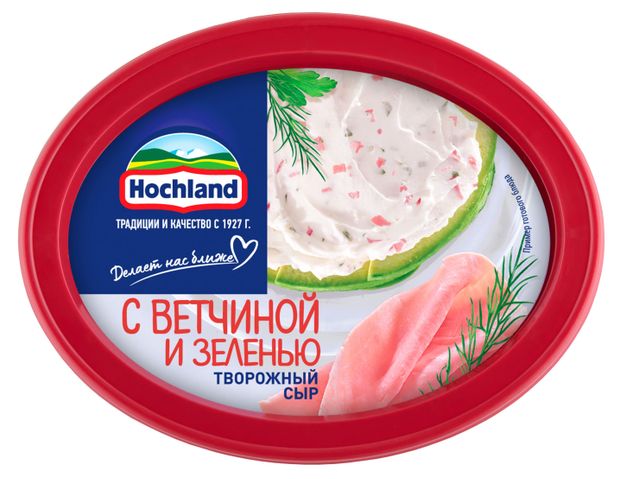 Hochland Сыр творожный с ветчиной и зеленью Hochland ванночка 60% БЗМЖ, 140 г