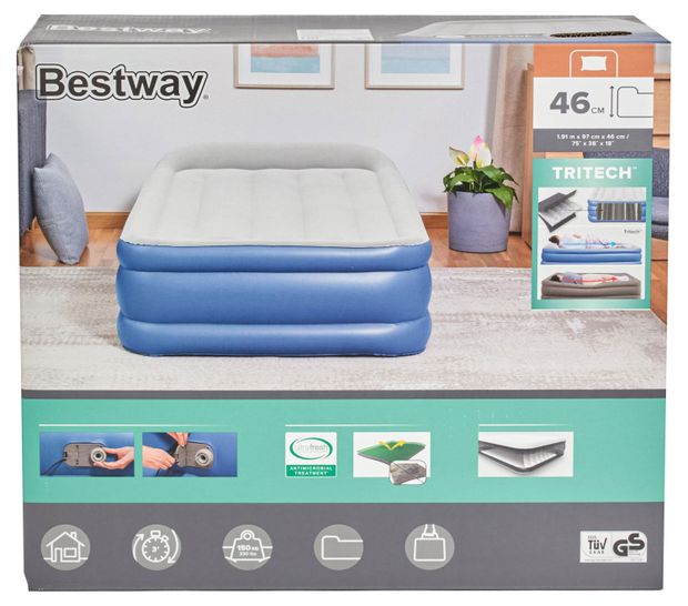 BESTWAY Кровать надувная BESTWAY Tritech Airbed с подголовником, 191х97х46 см