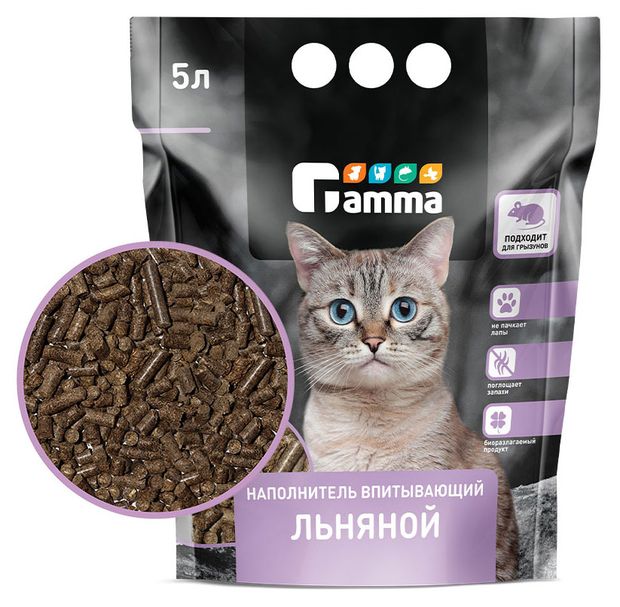 Гамма Наполнитель для кошачьего туалета GAMMA впитывающий льняной, 5 л