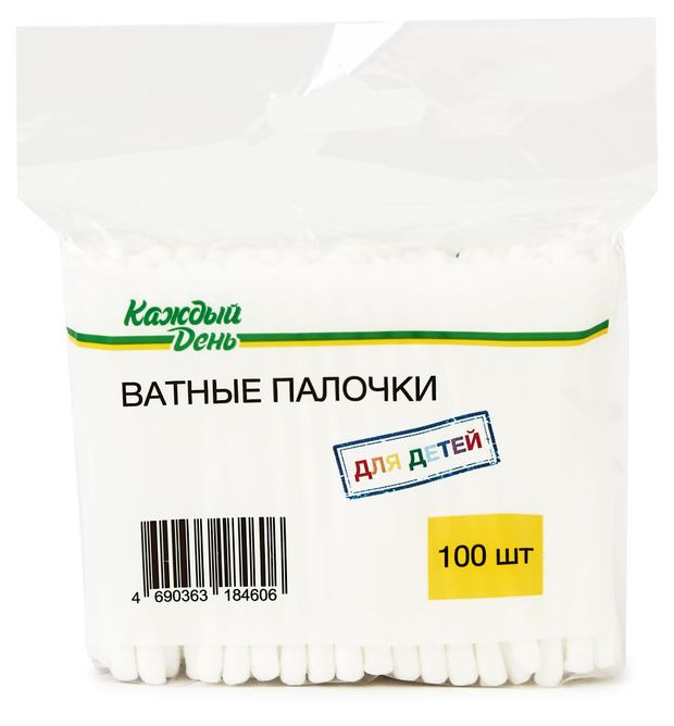 Каждый день Ватные палочки Каждый день для детей с рождения, 100 шт