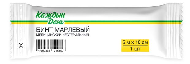 Каждый день Бинт марлевый Каждый день нестерильный медицинский, 5 м х 10 см