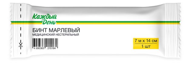 Каждый день Бинт марлевый Каждый день нестерильный медицинский, 7 м х 14 см