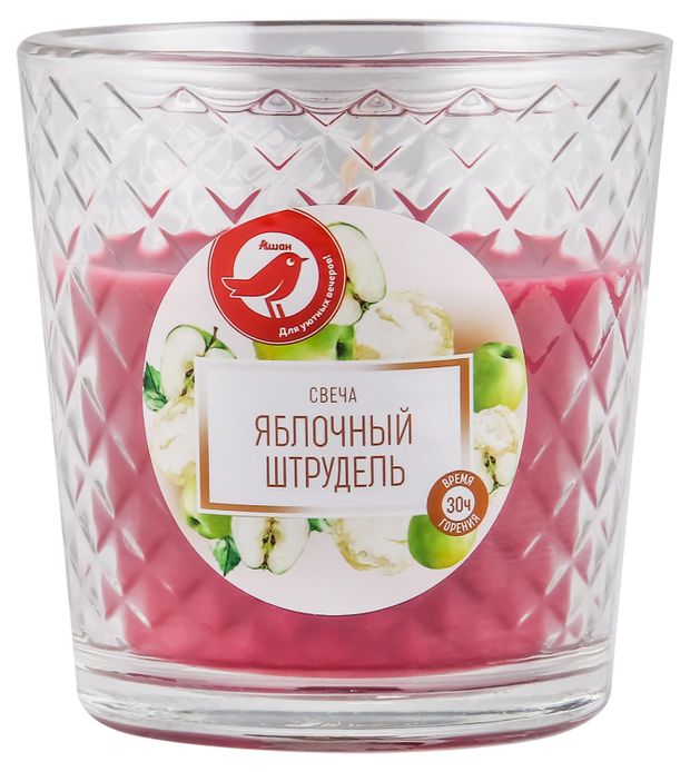 Свеча АШАН Красная птица с ароматом яблочного штруделя в стакане, 30 ч АШАН Красная птица Свеча АШАН Красная птица с ароматом яблочного штруделя в стакане, 30 ч