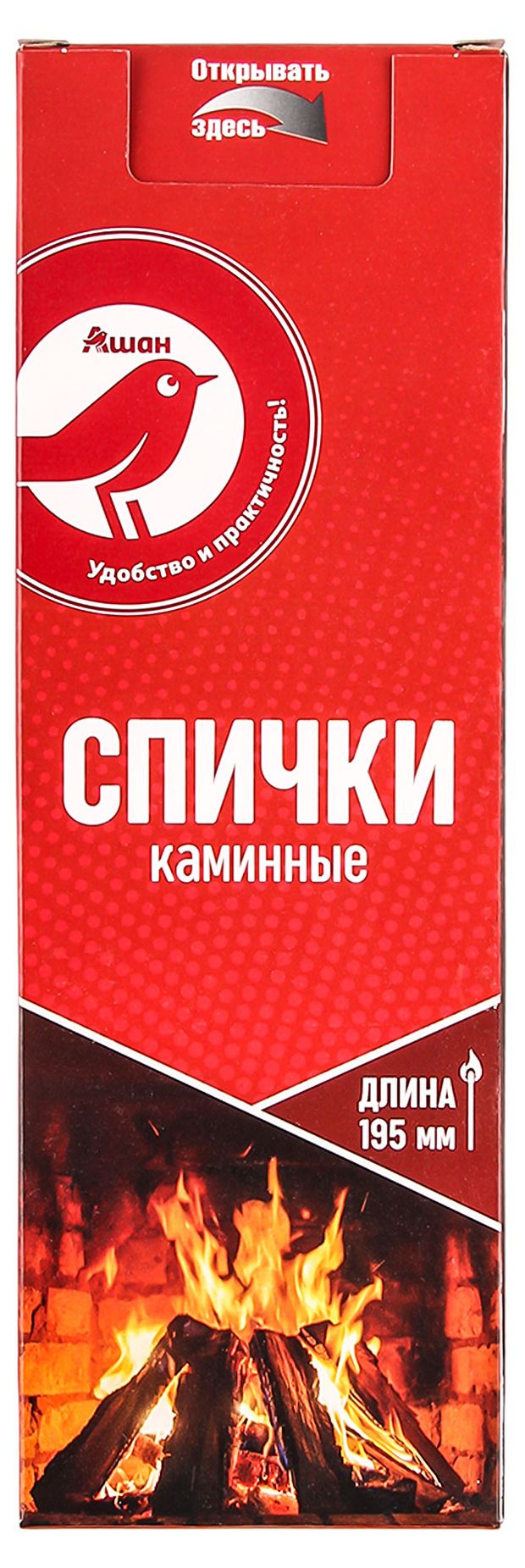 АШАН Красная птица Спички АШАН Красная птиц каминные, 40 шт