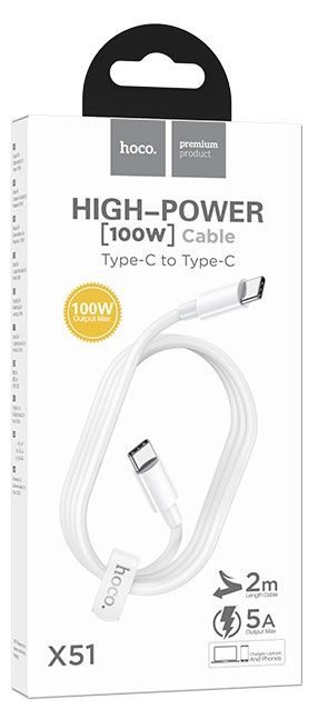 Кабель Hoco USB-C-Type-C, 100W, 2М белый