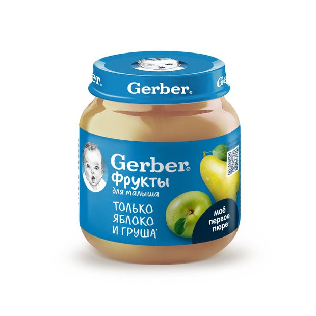 Gerber Пюре фруктовое Gerber Яблоко и груша для первого прикорма с 5 месяцев, 125 г