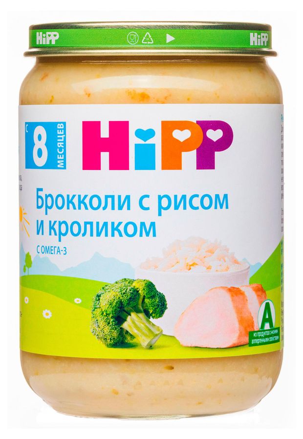 HiPP Пюре овощное HiPP Брокколи с рисом и кроликом с 8 мес., 190 г