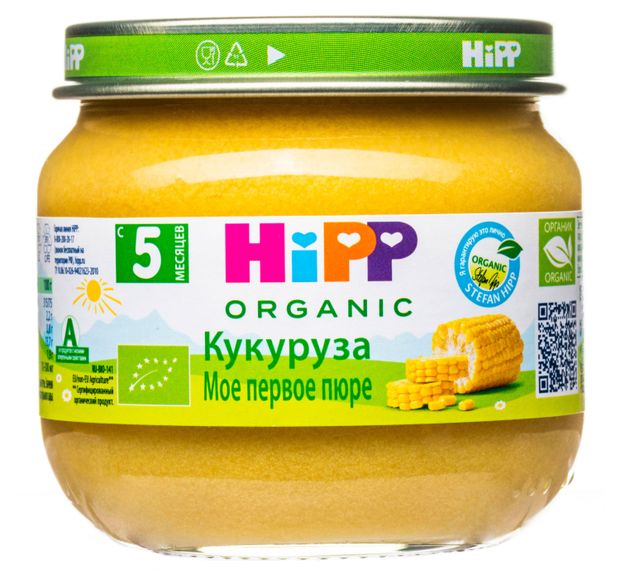 HiPP Пюре HiPP Organic с кукурузой без сахара с 5 мес., 80 г