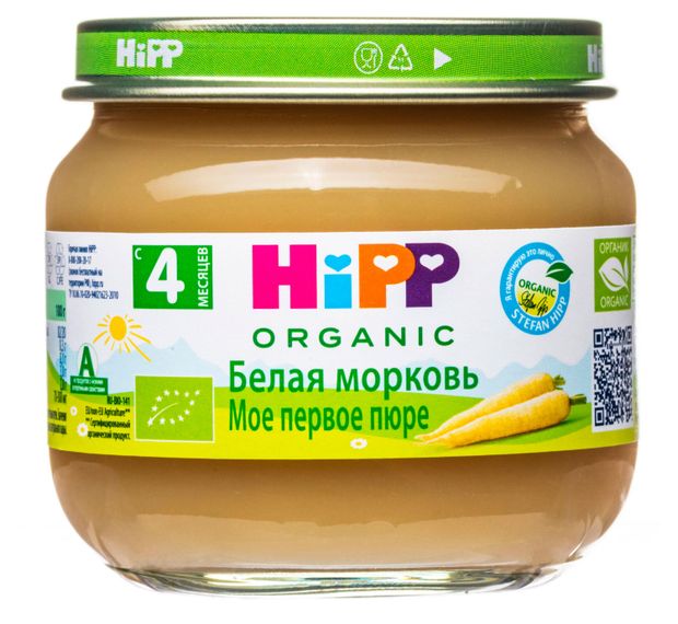HiPP Пюре HiPP белая морковь c 4 мес., 80 г