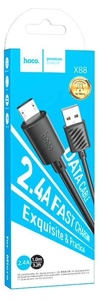 USB кабель Hoco X88 Gratified MicroUSB 2.4А черный, 1 м
