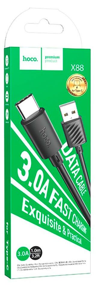 USB кабель Hoco X88 Gratified Type-C 3А черный, 1 м