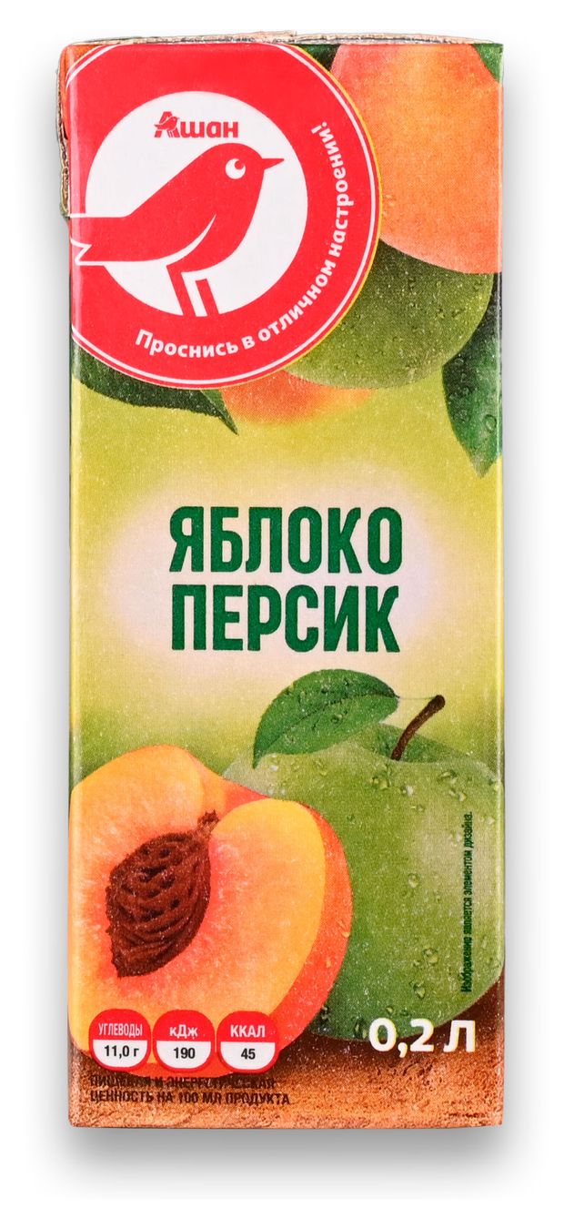 Нектар АШАН Красная птица яблоко-персик, 200 мл