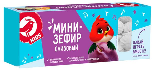 АШАН Красная птица Мини-зефир АШАН Красная птица Kids сливовый, 150 г