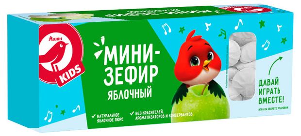 АШАН Красная птица Мини-зефир АШАН Красная птица Kids яблочный, 150 г