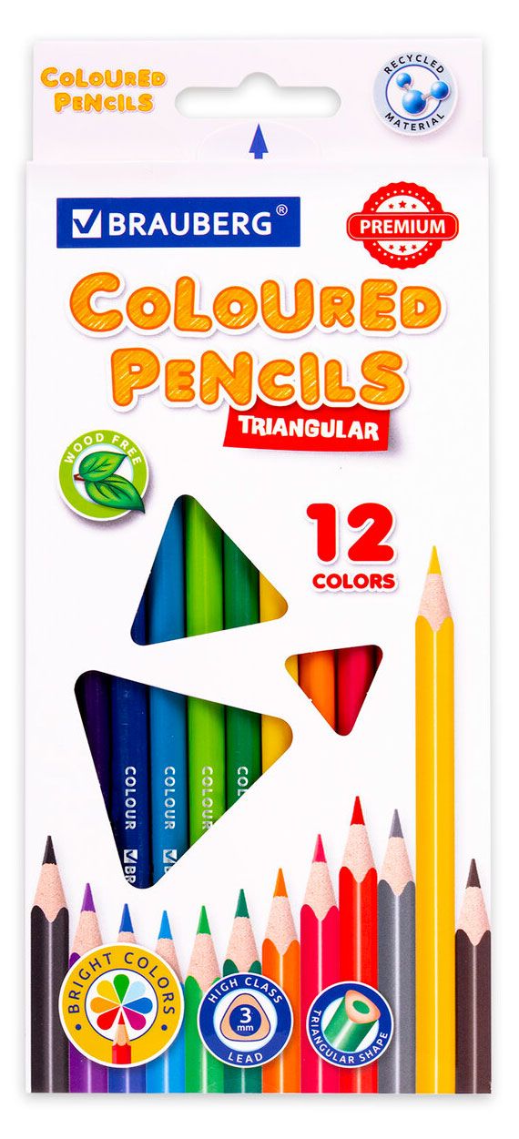 BRAUBERG Карандаши цветные BRAUBERG Premium, 12 цветов