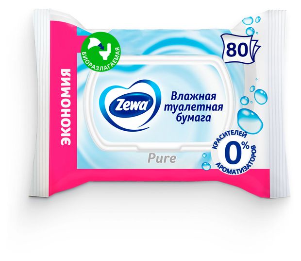 Zewa Туалетная бумага влажная Zewa Pure без аромата, 80 листов