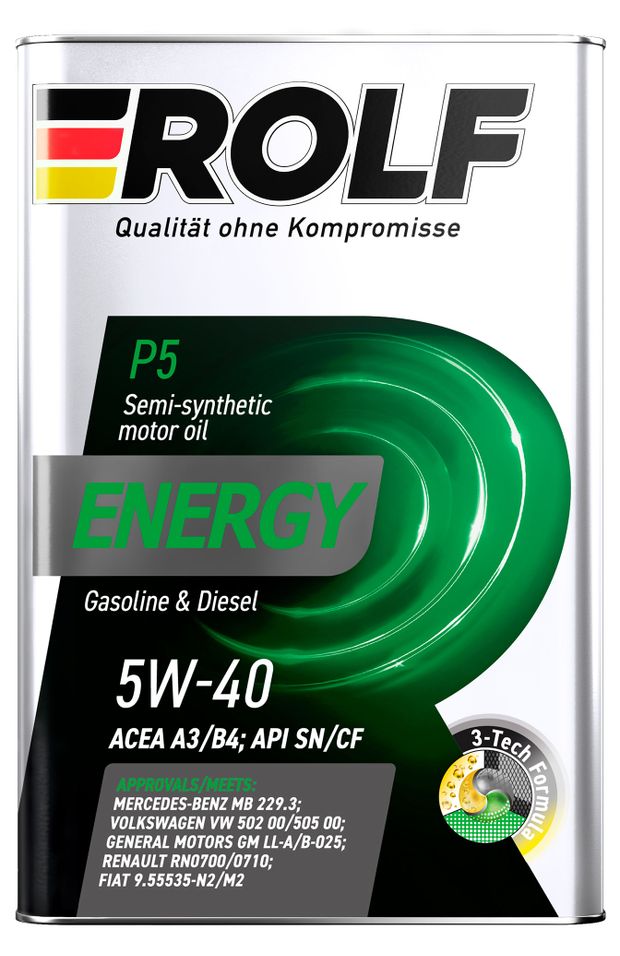 Rolf Масло моторное Rolf Energy 5W-40 A3/B4 SN/CF полусинтетическое, 4 л