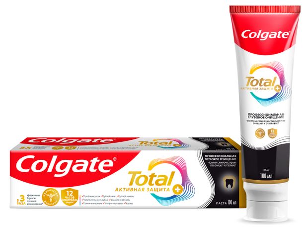 Colgate Зубная паста Colgate Total 12 Профессиональная Глубокое Очищение с древесным углем, 100 мл