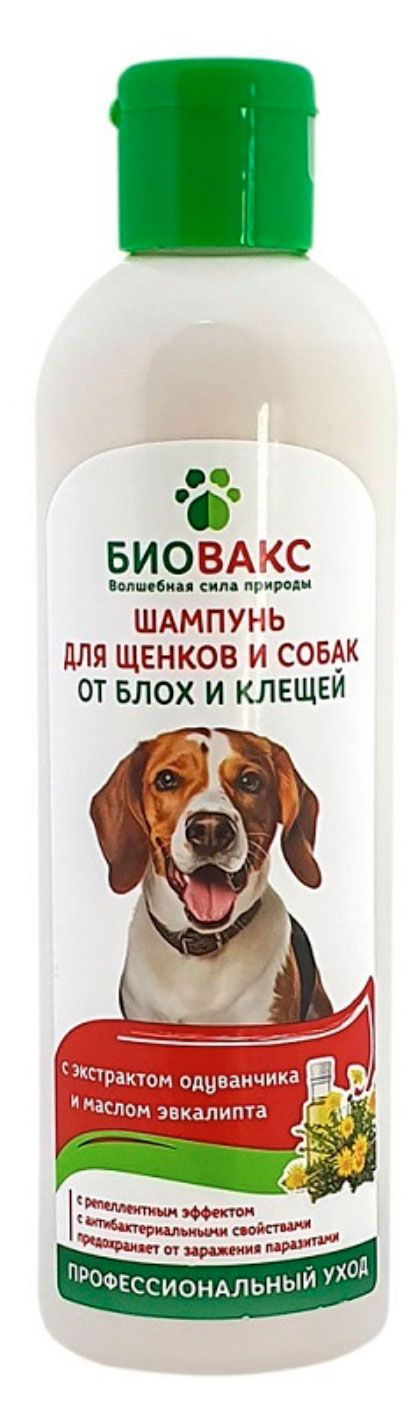 Биовакс Шампунь для щенков и собак Биовакс от блох и клещей с экстраком одуванчика и маслом эвкалипта, 250 мл
