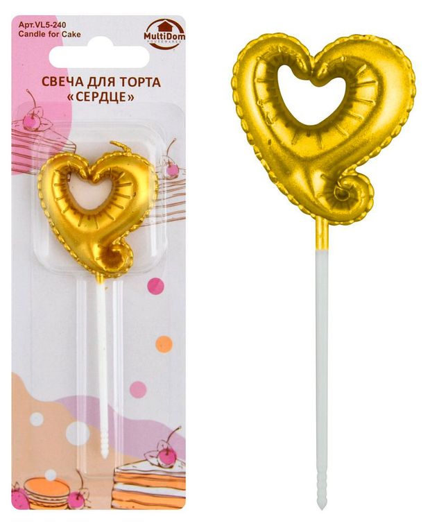 MultiDom Свеча для торта MultiDom сердце, 10,5 см в ассортименте