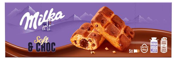 Milka Пирожное бисквитное Milka Biscuits с шоколадной начинкой и кусочками молочного шоколада Франция, 175 г