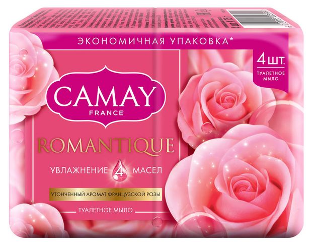 Camay Мыло туалетное Camay Романтик с ароматом французской розы, 4х75 г