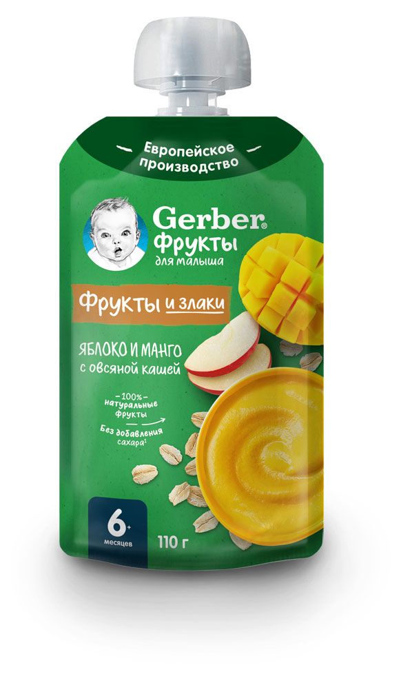 Gerber Пюре фруктовое Gerber яблоко и манго с овсяной кашей 6 мес., 110 г