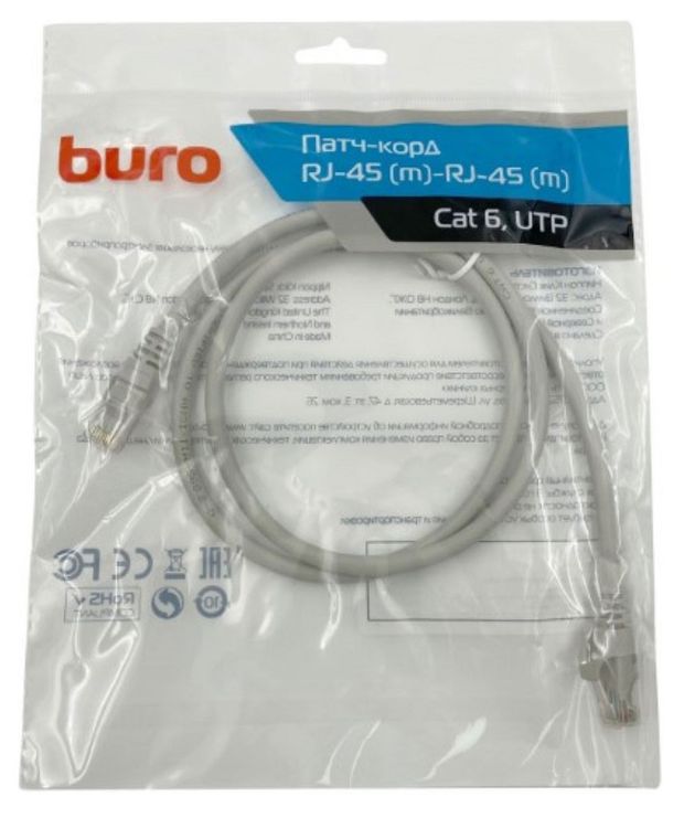 BURO Патч-корд BURO UTP cat 6 серый, 1 м