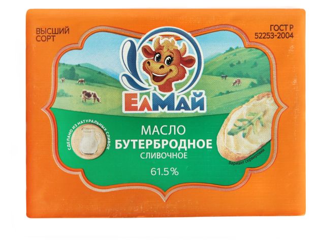 Елмай Масло сливочное ЕлМай Бутербродное 61,5% БЗМЖ, 160 г