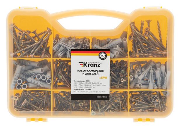 Kranz Набор саморезов и дюбелей Kranz, 590 шт