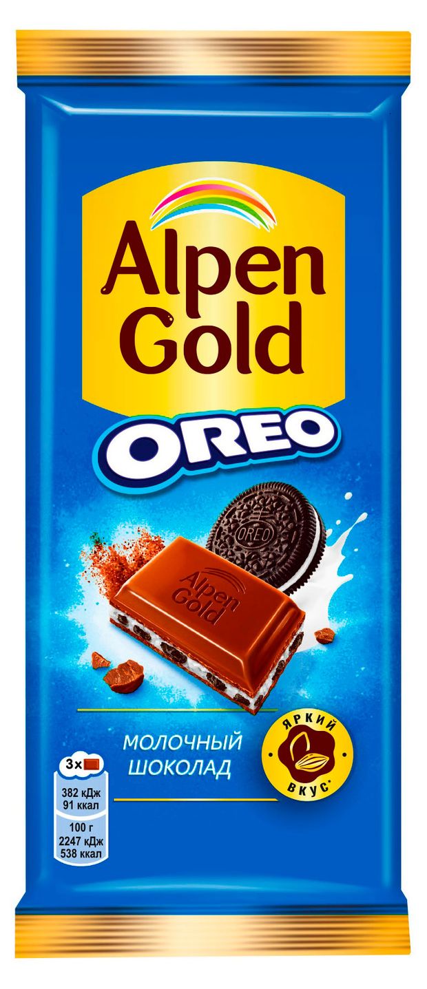 Alpen Gold Шоколад молочный Alpen Gold Oreo с начинкой со вкусом ванили и кусочками печенья Орео, 85 г