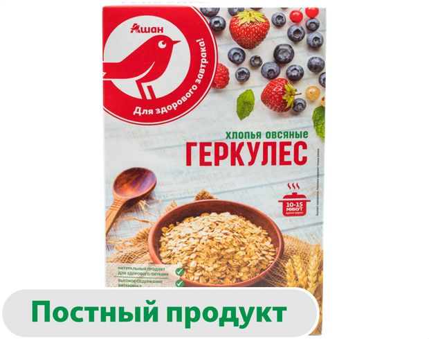 Хлопья овсяные АШАН Красная птица Геркулес, 400 г