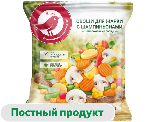 Овощная смесь АШАН Красная птица Овощи для жарки с шампиньонами замороженная, 400 г