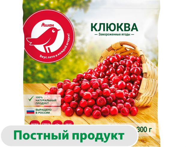 АШАН Красная птица Ягодная смесь Клюква АШАН Красная птица замороженная, 300 г
