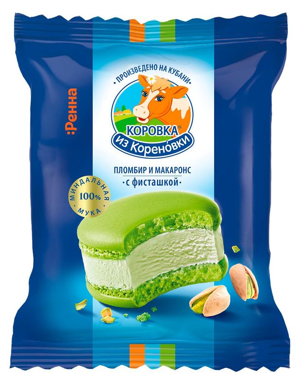 Коровка из Кореновки Мороженое сливочное Коровка из Кореновки Пломбир фисташковый в печенье макаронс 15% БЗМЖ, 70 г