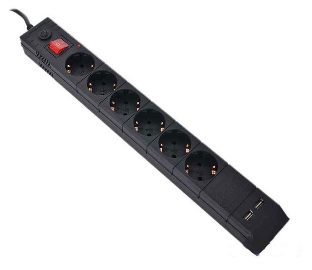 BURO Сетевой фильтр BURO BU-SP1,8_USB/W черный, 1,8 м