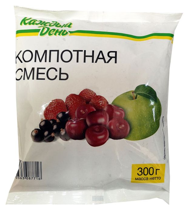 Фруктово-ягодная смесь Компотная Каждый день клубника слива черная смородина крыжовник вишня замороженная, 300 г