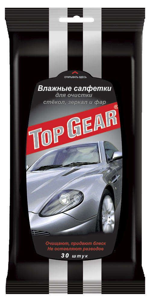 Top Gear Салфетки влажные TopGear для очистки стекол зеркал и фар, 30 шт