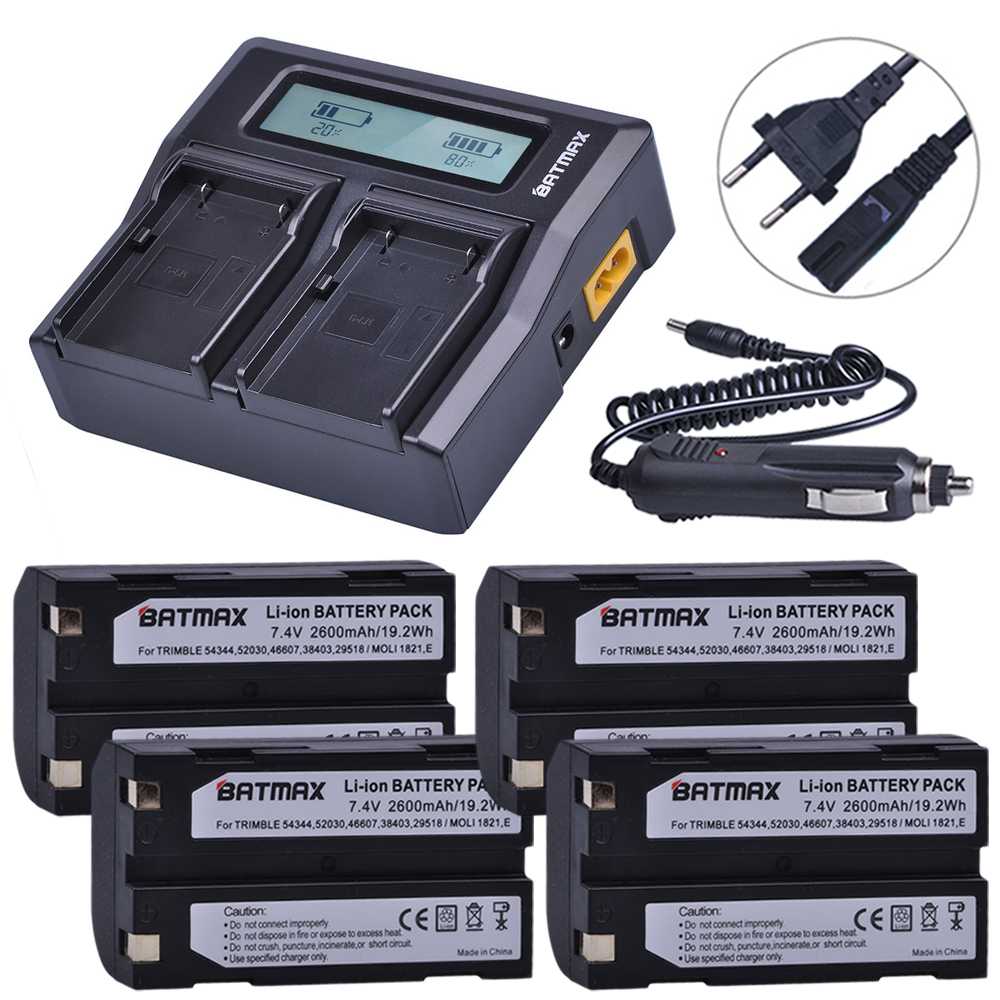 4Pcs 2600mAh 54344 Battery Akku + Rapid LCD Dual Charger for Trimble 5700,5800,R6,R7,R8,TSC1 GPS RECEIVER Batteries