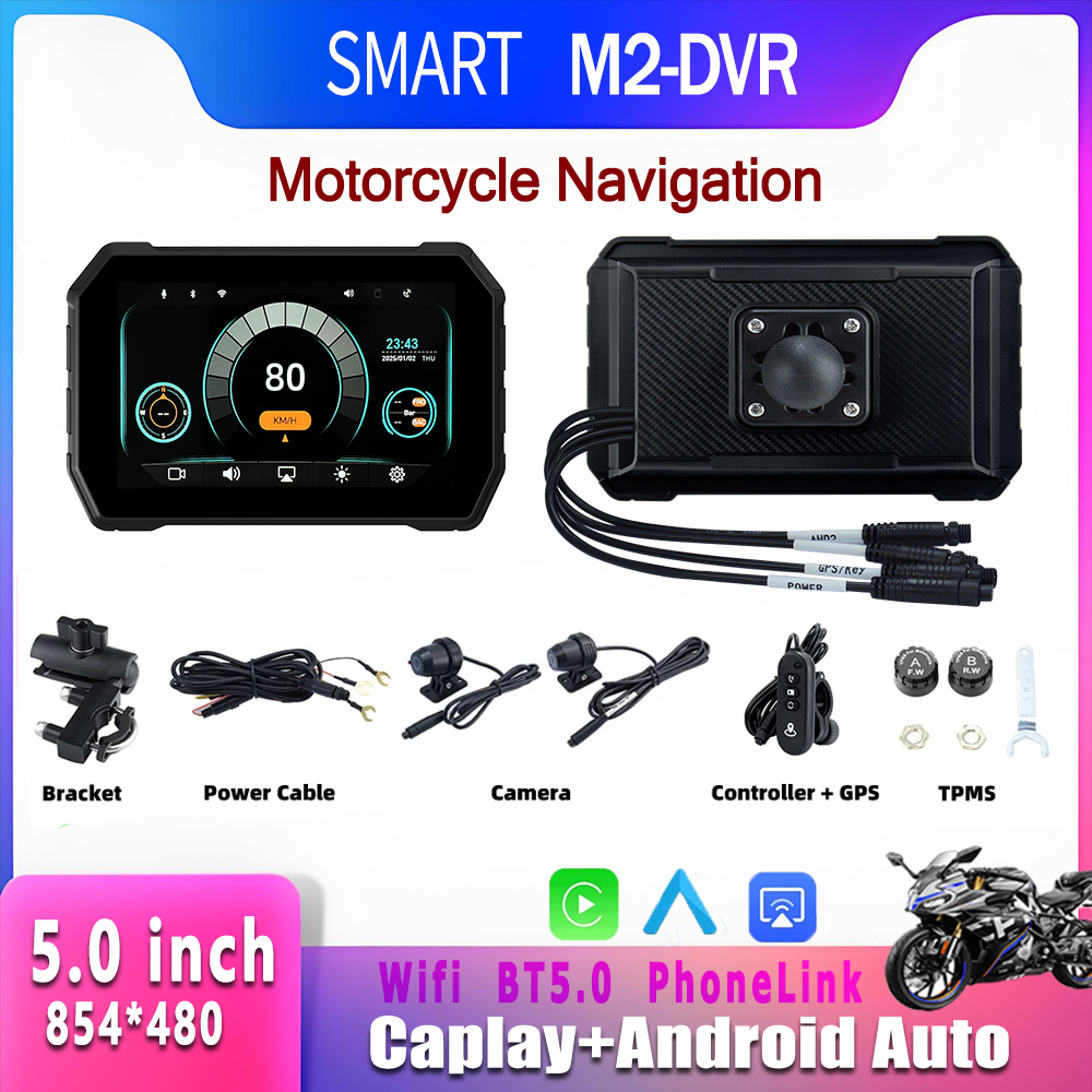 SMART 5.0 inch Portable Digital Motorcycle Dashboard GPS Motorcycle Navigation Display Screen Wireless CarPlay Moto Android A