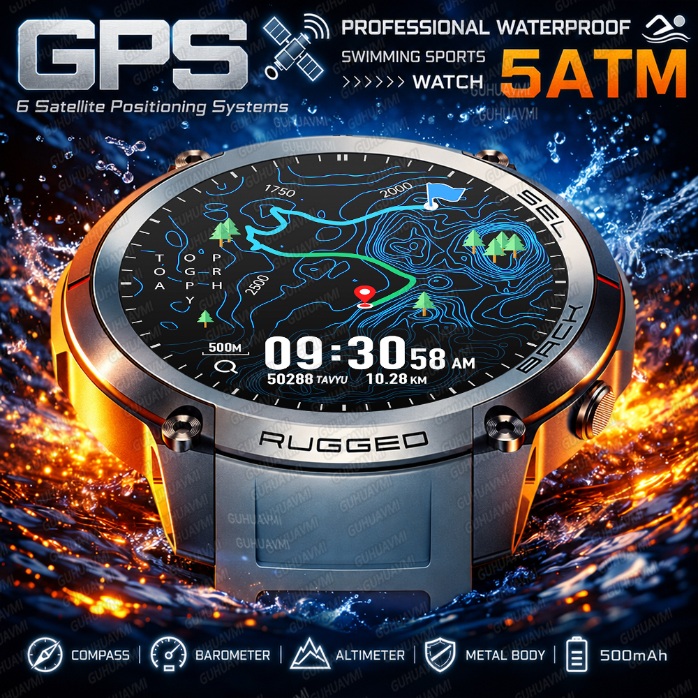 New Outdoor Military Offline Map GPS Smart Watch 1.43" AMOLED Screen Built in GPS Compass 5ATM Waterproof Swim Sports Men Wat